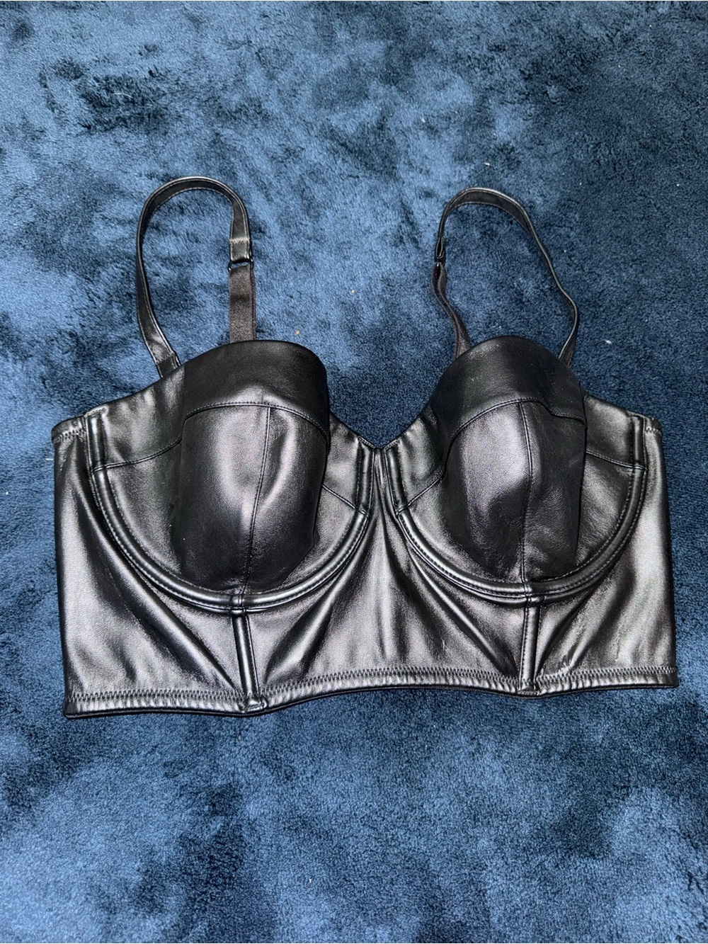 Victorias Secrey Very Sexy Faux Leather Black Longline Bustier Crop Top Balconet